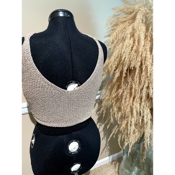 NEW Empowa Knit Crop Tank Top Tan Size L - Picture 2 of 3